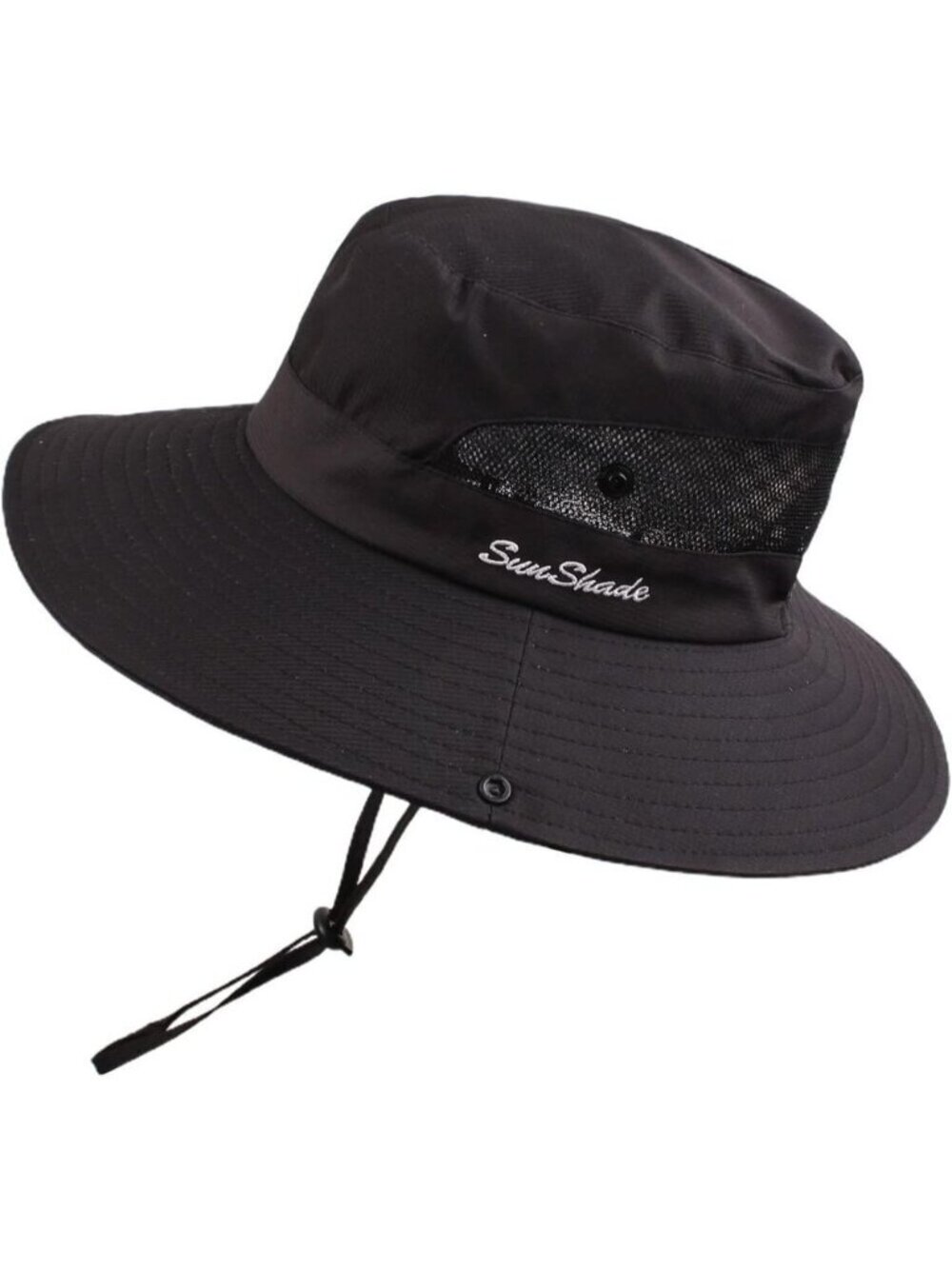 Unisex Black 100% Polyester Wide Brim Mesh Vent Chin Strap Classic Cowboy Hat